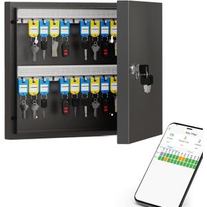 48 Key Lock Box Wall Mounted Key Cabinet with Magnetic Door & Key Tags, Steel Lockable Key Organizer for School, Office, Hotel, Property Management
