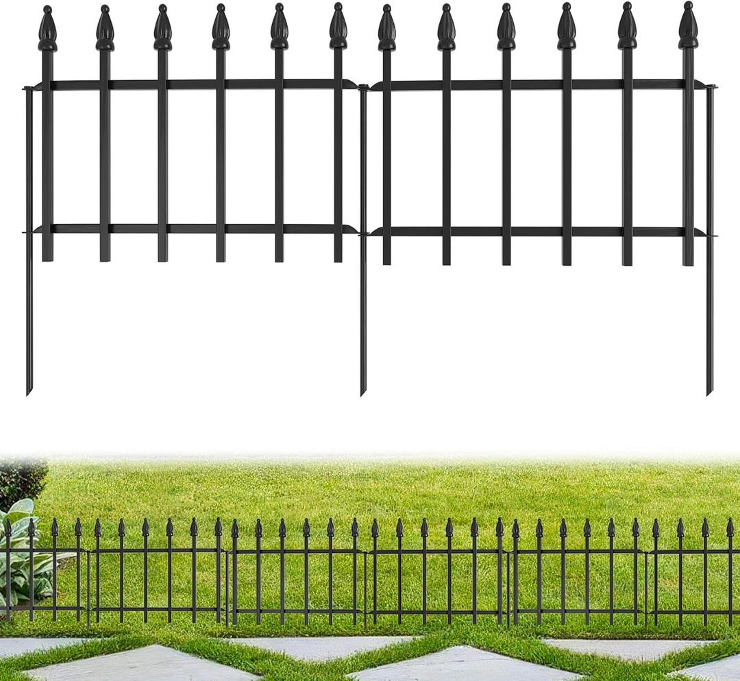 Decorative Garden Fence 10ft (L) x 19in (H) - 7 Panels Heavy Duty Garden Fencing Animal Barrier Rustproof Metal Fence Border for Outdoor Yard & Flower Bed Decor