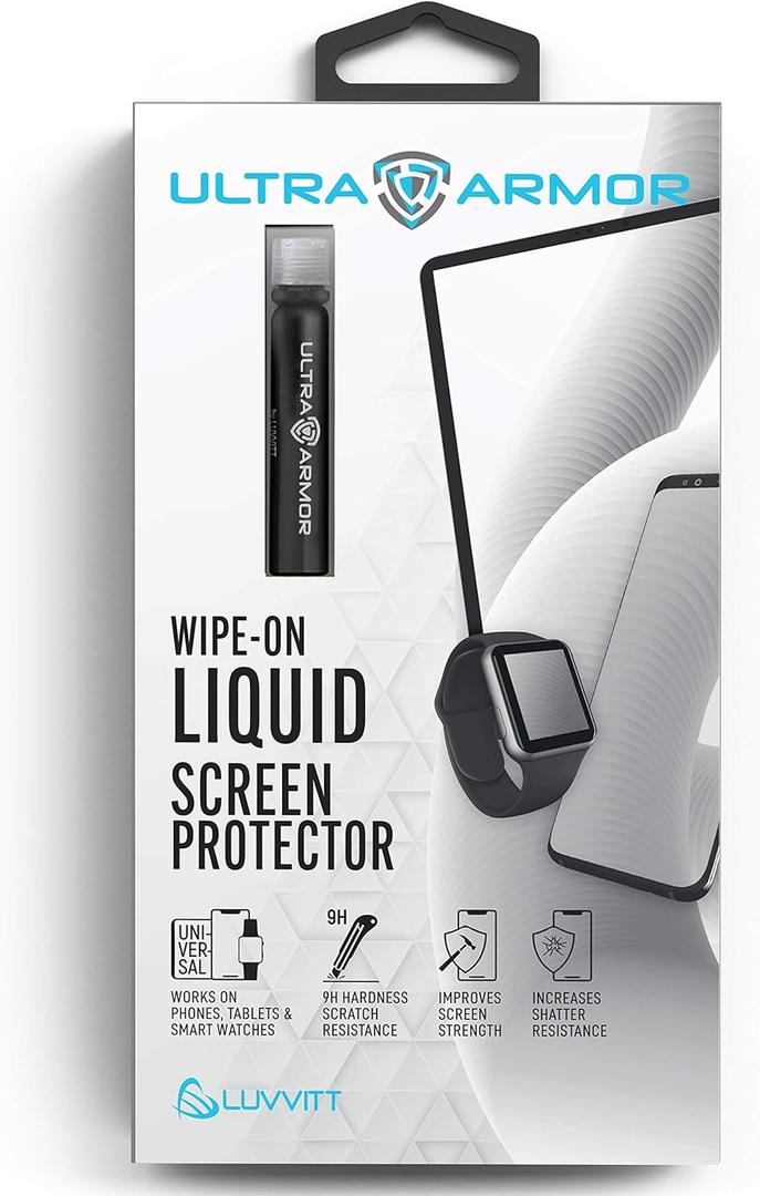 ULTRA ARMOR Liquid Glass Screen Protector for All Smartphones Tablets and Watches Wipe On Scratch and Crack Resistant Nano Protection for Up To 4 Devices - Bottle