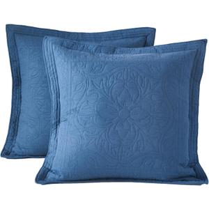 WINLIFE 100% Cotton Quilted Euro Sham Covers, 2 Pack Cotton 26'' x 26'' Pillow Covers, Soft and Breathable Euro Shams, Square Pillow Shams, Navy Blue