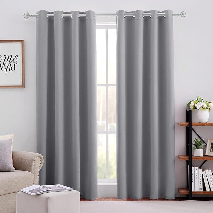 HOMEIDEAS Blackout Curtains for Bedroom 52 X 84 Inch Long 2 Panels Set Light Grey/Gray Room Darkening Curtains/Drapes, Soundproof Thermal Grommet Window Curtains for Living Room