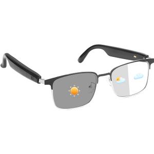 Smart Glasses with Open Ear, Photochromic Lenses, Polarized Sunglasses Bluetooth, Voice Assistant, Mic Speakers for Men Women Bluetooth Glasses, Hands-Free Listening Voice Control(Silver)