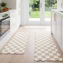 Scalloped Cream Checkered Grid Checkerboard Kitchen Rug Sets [3 PCs], Anti-Fatigue, Waterproof Non-Slip Kitchen Mats Heavy Duty Ergonomic Comfort Foam Rug for Floor, Home, Laundry,17"x29"/47"/59", 3PC-17.3"x29"+47"+59"-0.4"H