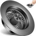 Kitchen Sink Drain Strainer 3 in 1, 304 Stainless Steel Pop Up Sink Stopper, Anti-Clogging Sink Drain Strainer for US Standard Kitchen Drain (Gunmetal Gray)
