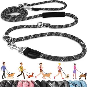 Lukovee Hands Free Dog Leash, 10FT Adjustable Training Lead 1/2 Inch Nylon Heavy Duty Lead No Pull for Large Medium Dogs, Tangle Free Reflective Waist-Leash for Walking Running, Black&Gray