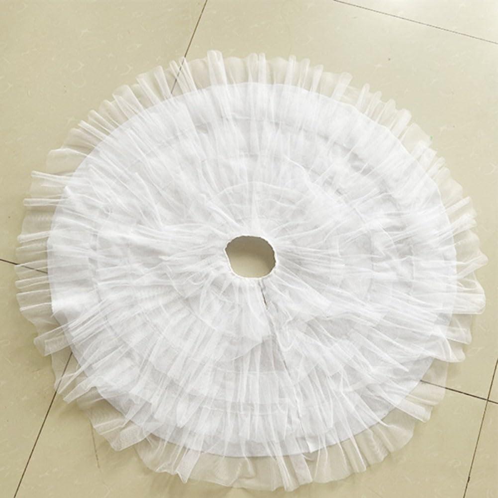 90CM Christmas Tree Skirt Floor Mat Cover with Slit for Tree Base Decoration Made of Soft Tulle Fabric to Tree Stand and Prevent Needle Damage