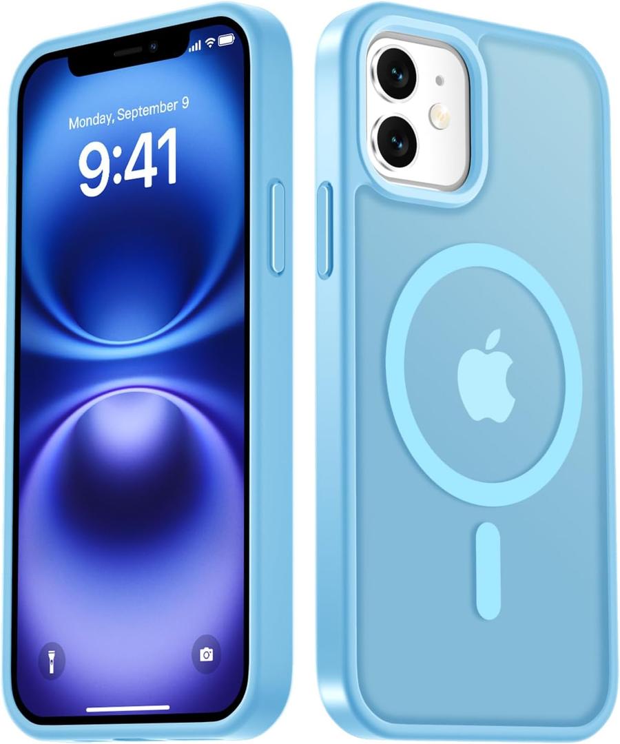 LATVIN for iPhone 12 Case & iPhone 12 Pro Case, Magnetic Phone Cover, Compatible with MagSafe, Military Grade Protection, Translucent Matte Frosted Back, Light Blue