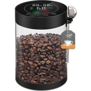 Electric Vacuum Coffee Canister, 1.3L Glass Airtight Food Storage Containers with Smart Pressure Sensor, Automatic Coffee Bean Container Rechargeable with LED Display Window for Kitchen Food Storage