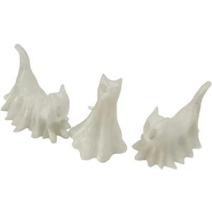 3 Piece Glowing in Dark Ghostly Cats Figurines Set for Halloween Home Party Tabletop Decors Car Dashboard Ornaments