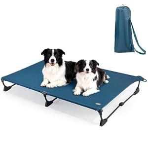 CANINE CANYON Upgraded Non-Slip Daisy Cot, XL Foldable Elevated Dog Bed, Portable Raised Outdoor Folding Dog Cot for Camping/Home, Chew Proof Waterproof Heavy Duty Up to 160 Lbs, Dark Blue, 49"x33"
