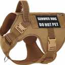 Tactical Dog Harness for Large, No Pull Adjustable Reflective MOLLE Service Dog Harness with Do Not Pet Patches, Military K9 German Shepherd Dog Vest for Training Walking Hunting Brown