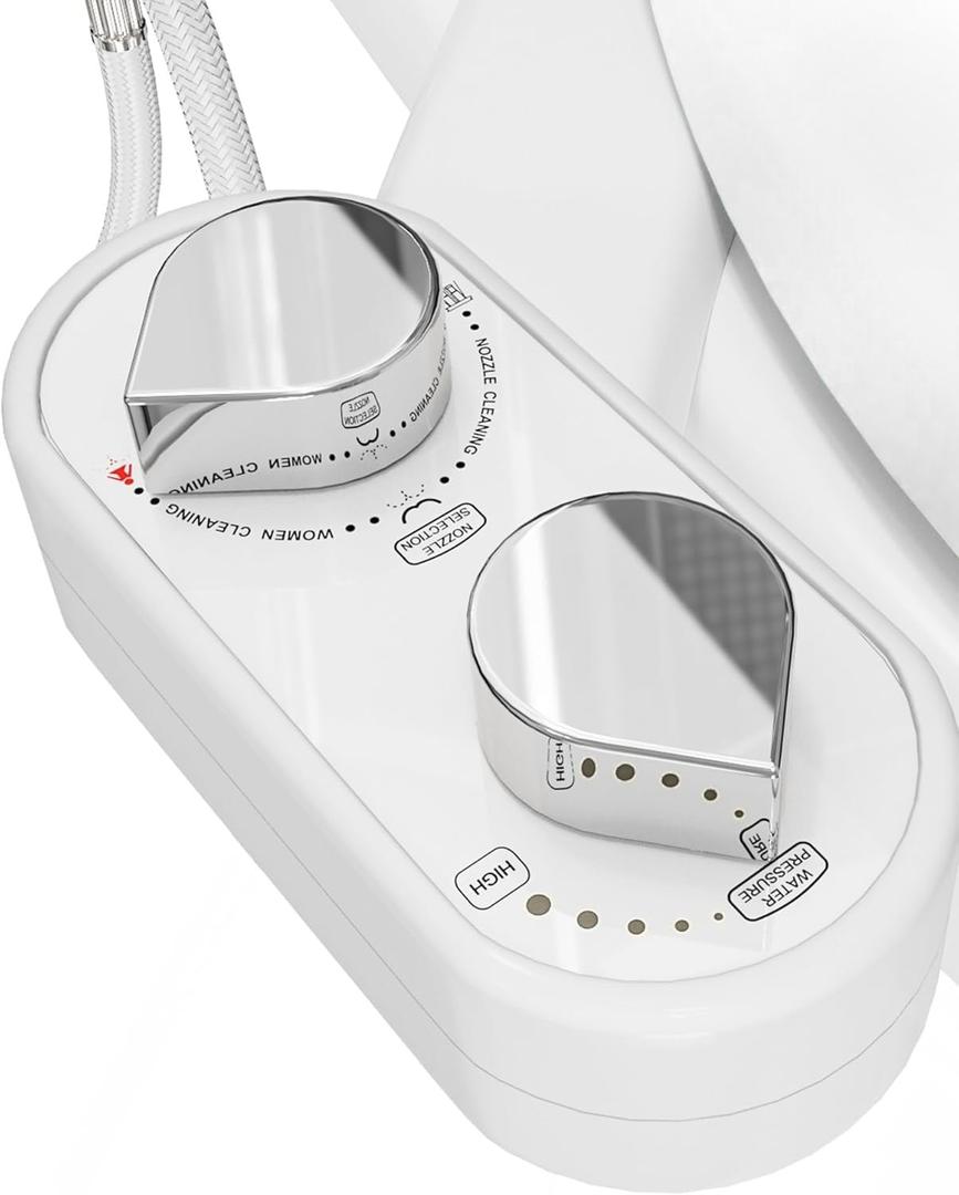 CLEAR REAR Bidet Attachment for Toilet Seat - Non-Electric with Self Cleaning Nozzles, Leak Proof Connectors, Adjustable Water Spray, Rear & Feminine Wash - Hygienic Bathroom Upgrades (White)