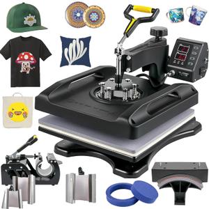 VEVOR Heat Press Machine 8 in 1 Combo 15x15 Inch, 360 Swing Away Digital Tshirt Press Machine, Clamshell Sublimation Heat Press for Printing T-Shirt Hat Mug Plate Vinyl, Heat Transfer Projects