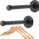 10 Inch Black Industrial Pipe Floating Clothing Rack Wall Mounted, Heavy Duty Garment Rack for Hanging Clothes, Multi-purpose Hanging Rod for Closet Storage, 2 Pack