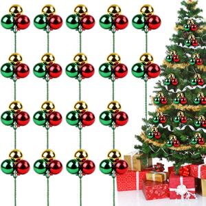 YIYA 18 PCS Christmas Tree Picks Ornaments 3 Color Red Green Gold Xmas Decor on Wired Stems Shatterproof Xmas Ball Picks Branches for Tree Vase Wreath Garland Indoor Outdoor Garden Holiday Party Decor