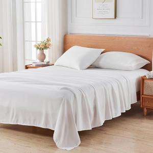 Cibhlea Queen Size Sheet Set 4 Pieces, Brushed Microfiber Bed Sheets- Super Soft, Easy to Care for, Breathable, Cooling, Deep Pocket Fitted Sheet, Flat Sheet, and 2 Pillowcases(White, Queen)