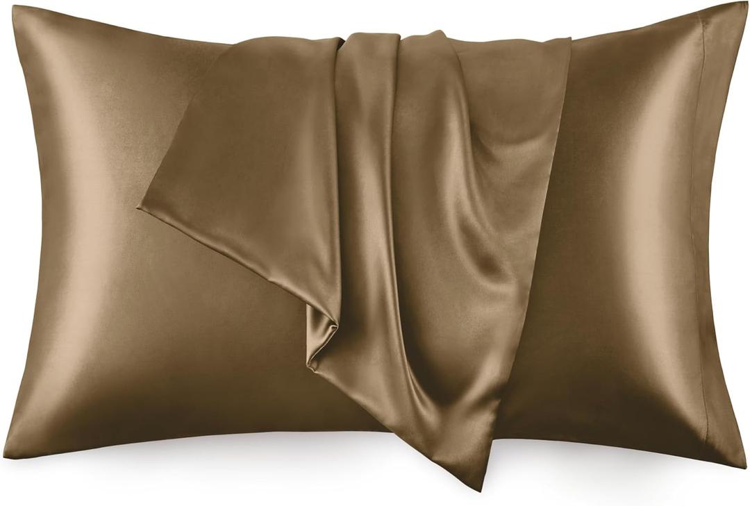 Love's cabin Satin Pillowcase Set of 2 Queen Size 20x30, Cooling Pillow Covers for Hair and Skin, Silky Smooth with Envelope Closure, Similar to Silk, Brown
