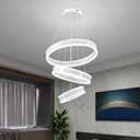 O'NEELDY Modern LED Chandeliers Adjustable Hanging White Pendant Light Fixture 3 Ring Flush Mount Chandeliers for Bedroom, Kitchen, Island Cafe, 16x16x47 Inches
