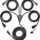 Eversimpleinc Black 1 to 4 Splitter Extension Cord (Combined 31 FT, End to End 13 FT), 3 Prong Plug with 4 Extended Outlets, with Weatherproof Covers for Indoor and Outdoor