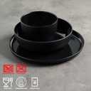 MissYIP Melamine Dinnerware Sets 12pcs, Service for 4, Unbreakable Reusable Kitchen Dinnerware Set, Outdoor Camping Dishes, BAP free, Dishwasher Safe,Not oven-safe or microwavable(Black)