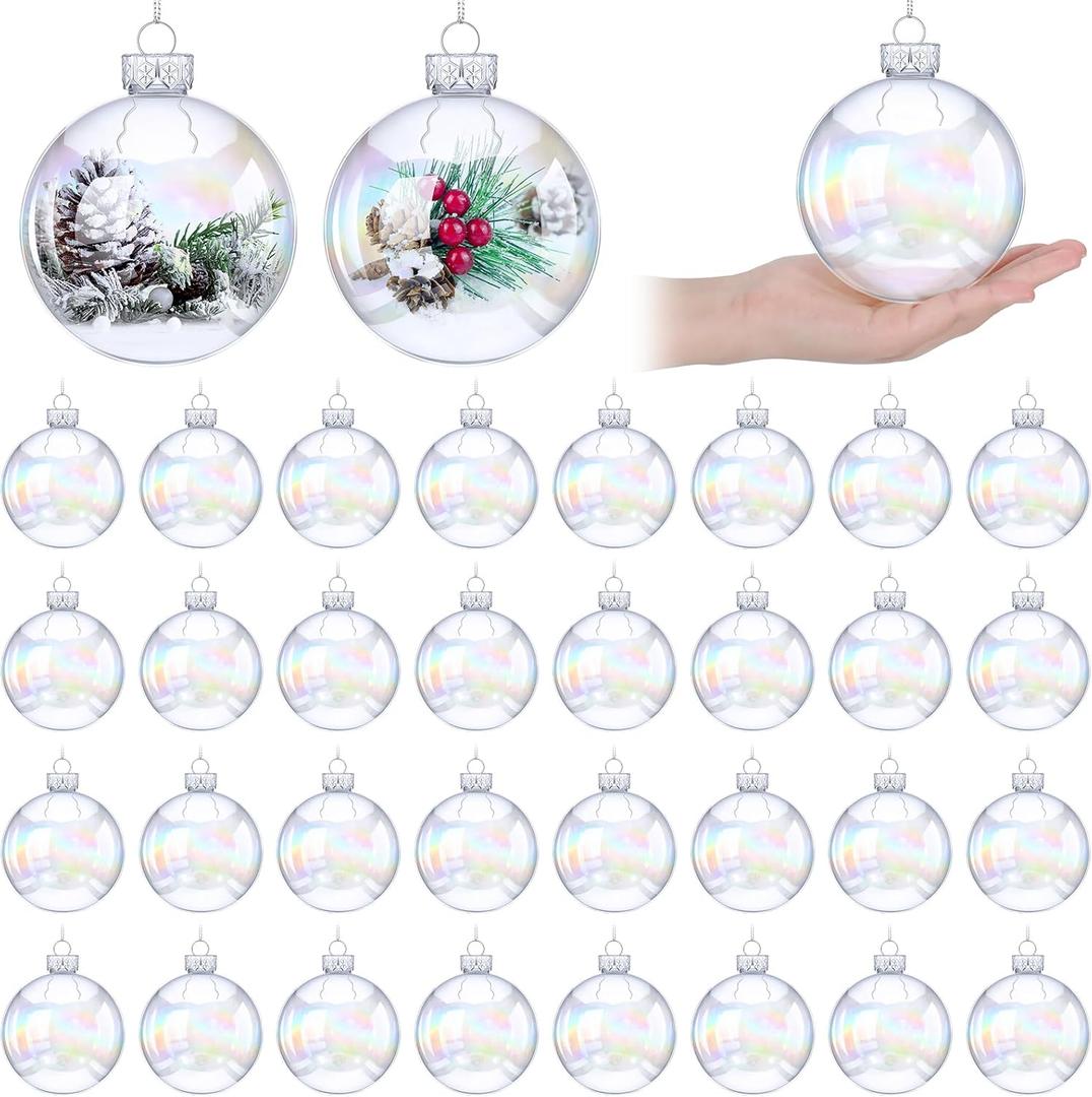 48 Pcs Large 4 Inch Clear Christmas Ornament Balls Iridescent Christmas Balls for Tree, Plastic Ornaments Ball Clear Plastic Fillable Ornaments, Xmas Hanging Hanging Decor for Holiday