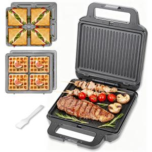Panini Grill Press Breakfast Sandwich Maker 3 in 1, Electric Griddle Panini Press, Grilled Cheese Maker, Sandwichera Electrica, Belgian Waffle Maker with Removable Plates