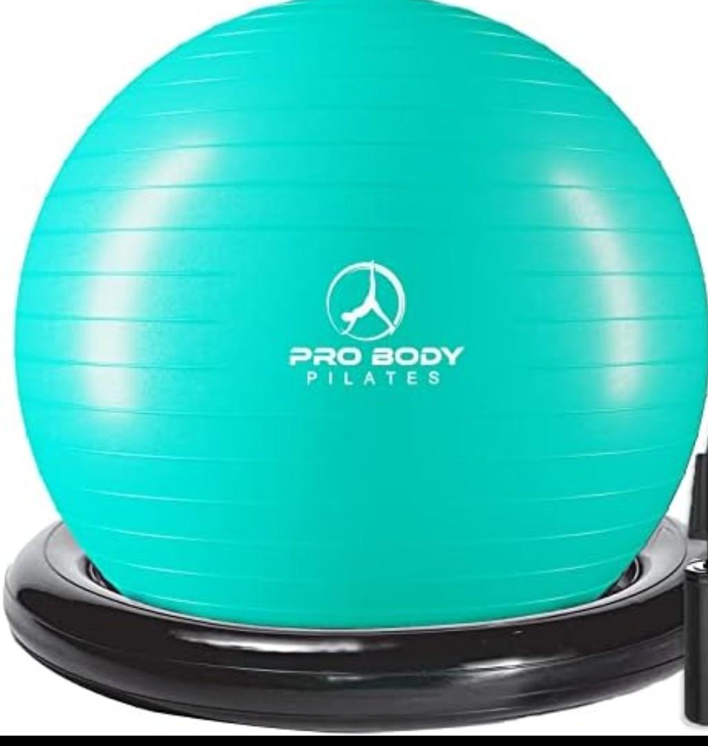 ProBody Pilates Yoga Ball Chair, Exercise Ball Chair with Base or Stand for Home Office Desk Sitting or Workout, 65cm Antiburst Balance & Stability Ball Seat, Large Gym Ball for Back, Abs