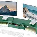 Spacrea Metal Desk Organizers and Accessories, Dual Monitor Stand Riser with Drawer and 2 Pen Holders, Desk Accessories & Workspace Desktop Organizers for Office Supplies (Dark Gree)