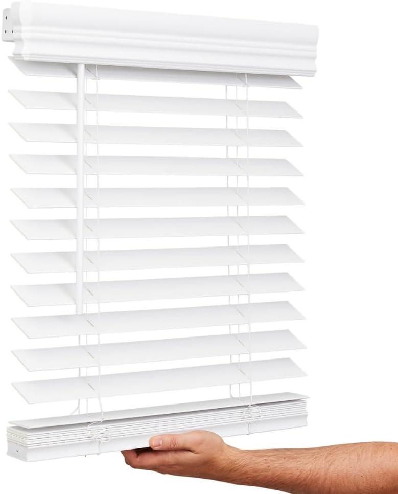 Lotus & Windoware Cordless, 2 Inch Faux Wood Blind, 38" Wide x 60" Long, Window Blinds, Blinds & Shades, Blinds for Indoor Windows, Embossed, Bright White