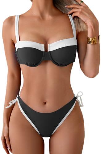 Eomenie Bikini Set for Women Underwire Push Up Two Piece Bathing Suit Color Block Swimsuit Swimwear S