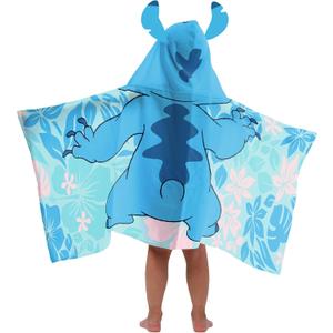 Jay Franco Kids Hooded Towel  22" x 51" Super Soft Bath Wrap with 3D Hood, Beach, Pool & Travel, Official Licensed Product, Blue - Lilo & Stitch