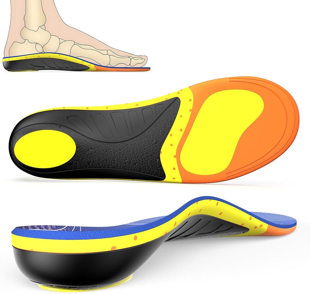 Plantar Fasciitis Relief Insoles for Men & Women - Rigid Arch Support Inserts for Flat Feet, with Thick Cushioning and Triple-Layer Shock Absorption, Moisture-Wicking Surface for All-Day Comfort, XS