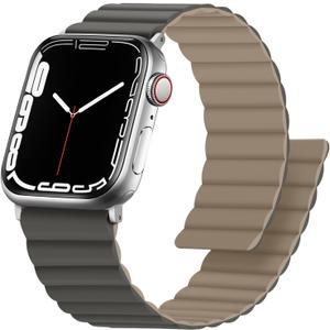 Anlinser Magnetic Bands Compatible with Apple Watch Band 49/46/45 44/42/41/40/38mm, Women Men Double Side Reversible Strap for iWatch Ultra 3-1 Series 11/10/9/8/7-1 SE(49/46/45/44/42,Gray/Coffee)