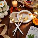 SUT Gold Plastic Silverware, 160Pcs Gold Utensils Set Disposable, 80 Gold Plastic Forks, 40 Gold Knives, 40 Gold Spoons, Gold Plastic Cutlery for Parties, Dinners, Weddings(White Gold)