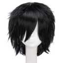 Unisex Women Mens Male Short Black Fluffy Straight Hair Wigs Anime Cosplay Party Dress Costume Synthetic Wig