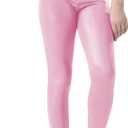 Girls Metallic Active Leggings Size 4-14 Years Shiny Sparkly Mystique Stretch Ankle Length for Kids Youth Teen (Pink)