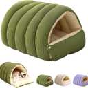 Cat Cave Bed with Hood - Indoor Cat Bed for Cats, Soft Cat Sleeping Bag, Pet Cave for Cats, Detachable Design (Green, 22 inch)