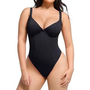 SHAPELLX Slimming Bodysuits for Women Tummy Control Thong Shapewear Built in Bra Body Control Body Suit Faja Body Shaper, Small