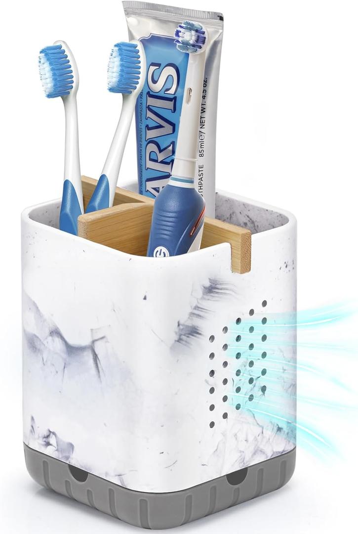 Boperzi Toothbrush Holders, Kids Toothbrush Holder with Drainage, Detachable Anti-Slip Electric Toothbrush Holder, Toothpaste Organizer Storage Caddy for Bathroom Countertop, Shower, Kitchen, Vanity (Gray& Marble)