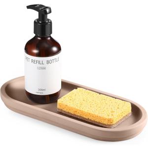 Diatomaceous Earth Sink Caddy, Instant Dry Bathroom Kitchen Sink Organizer, Minimalist Water Absorbing Dish Soap Holder, Stone Tray for Sponge Brush Candles (Brown)