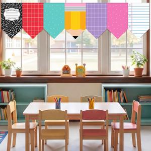 2 x Tenceur 7 Pcs Pencil Classroom Curtain Welcome Back to School Curtain, 5.9"W x 7.9"L