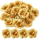 30 Pack Artificial Gold Roses Flowers, Blossom Silk Rose Flower Head,Gold Artificial Silk Rose Flower Heads for DIY Crafts Wedding Party Home Decor