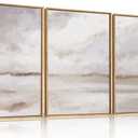 Large Neutral Abstract Framed Canvas Wall Art Set,Minimalist Gray and Beige Pastel Wall Decor,Modern Nature Misty Textured Art Painting for Living Room,Bedroom-16 x24 x3