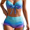SweatyRocks Women's Ombre Print Underwire Bikini Set Push Up Ruched Shorts Bathing Suit (Medium, Blue)