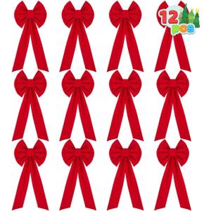 JOYIN 12PCS Christmas Red Velvet Bows, Christmas Wreath Bows, 26" Long by 10" Wide Outdoor Decorations for Tree, Indoor Outdoor Holiday Xmas Decorations Ornaments (Large)
