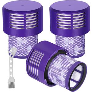 3Pack Filter Replacement for Dyson V10 Cyclone V10 Absolute V10 Animal V10 Total Clean V10 Motorhead, Replace Part No. 969082-01, 1 Clean Brush