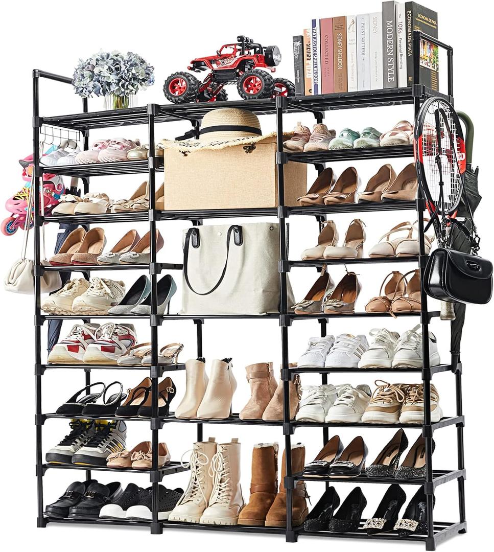 Mavivegue 9-Tier Metal Shoe Rack - Holds 50-55 Pairs, Tall Storage Shelf for Shoes, Boots, Entryway, Closet, Garage (Black)