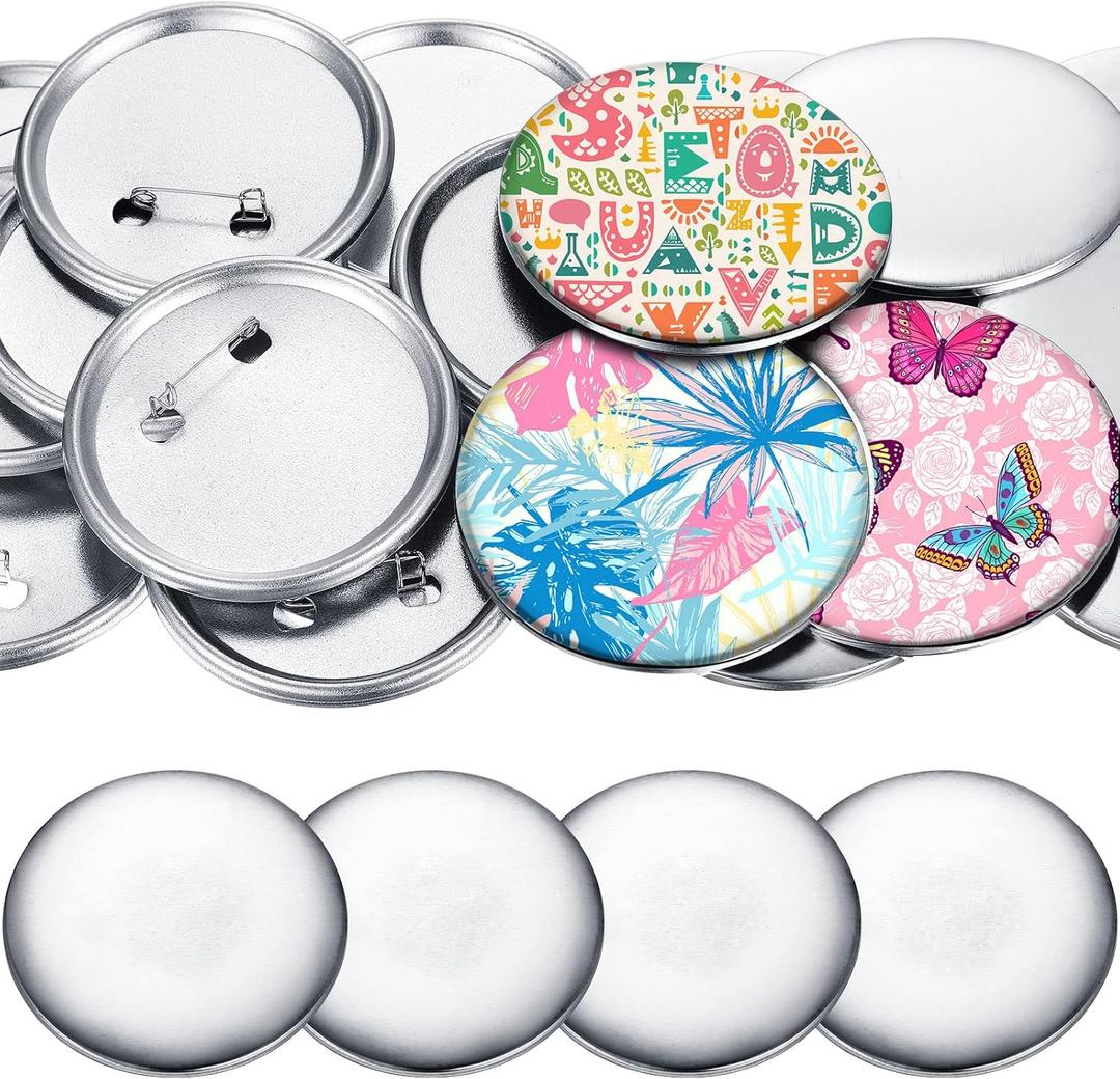 300 Pieces Blank Button Making Supplies Round Badge Parts Metal Pin Badge Kit for Button Maker Machine, Including Metal Shells Back Cover and Clear Film(3 Inch,Silver)