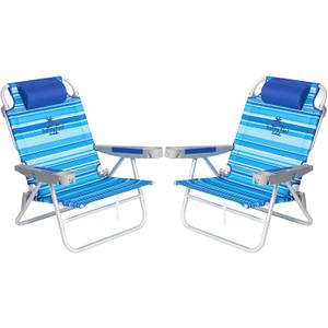 SUNNYFEEL Extra Wide 28" Low Beach Chair 2 Pack 5 Position Lay Flat, XL Oversized Portable Folding Camping Chairs with Cup Holder for Outdoor/Trip, Foldable Backpack Beach Chair for Adults, X-Large