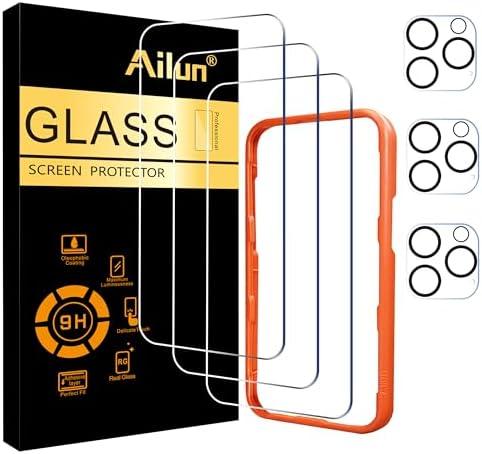 Ailun 3 Pack Screen Protector for iPhone 16 Pro Max [6.9 inch] + 3 Pack Camera Lens Protector with Installation Frame,Sensor Protection,Dynamic Island Compatible,Case Friendly Tempered Glass Film